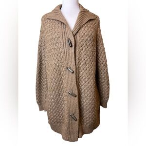 J Jill Sweater Jacket Size L Honey Chunky Knit Long Sleeve Pockets Horn Button